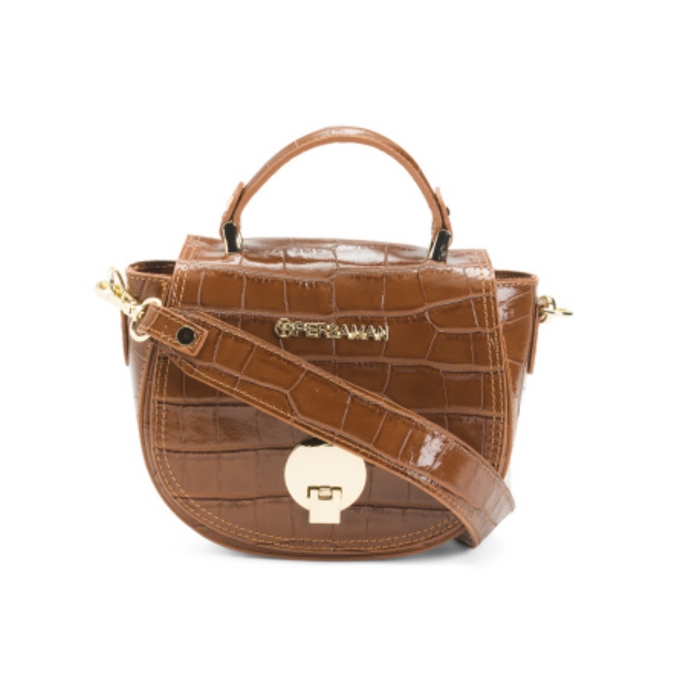 Persaman New York Tan Croc-Embossed Satchel